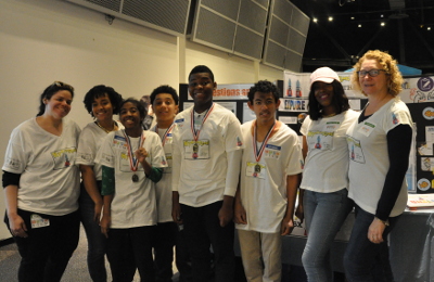Team “Hydrosquad” poses for a photo during District 75’s FIRST LEGO League Jr. Expo.