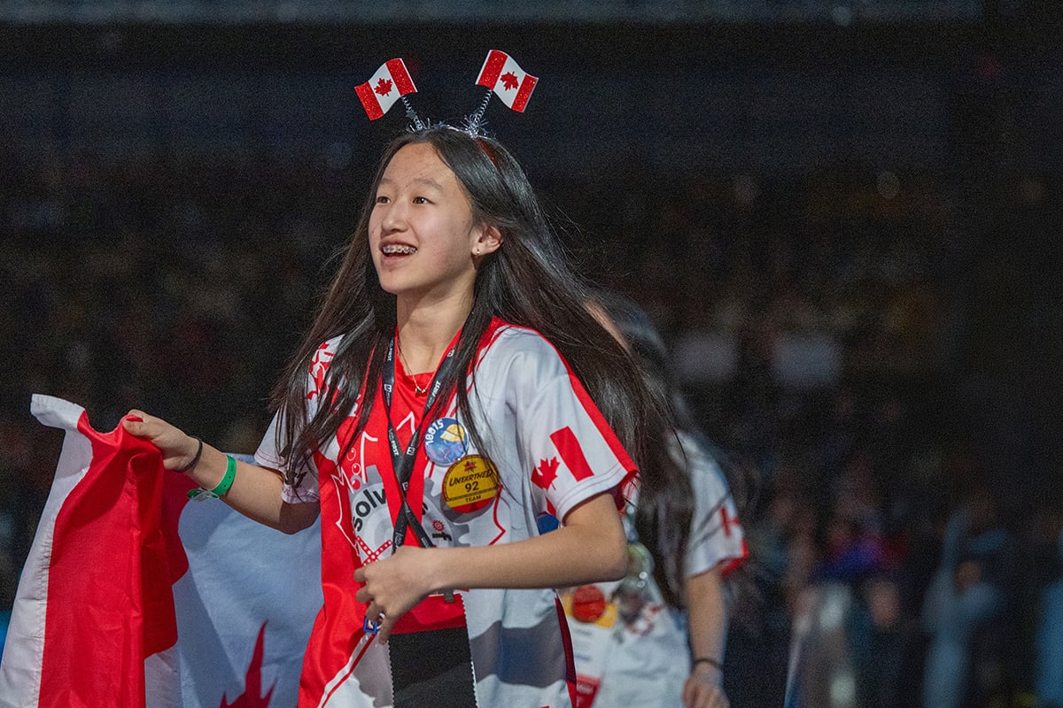 FIRST LEGO League student participant celebrating at 2026 FIRST Championship