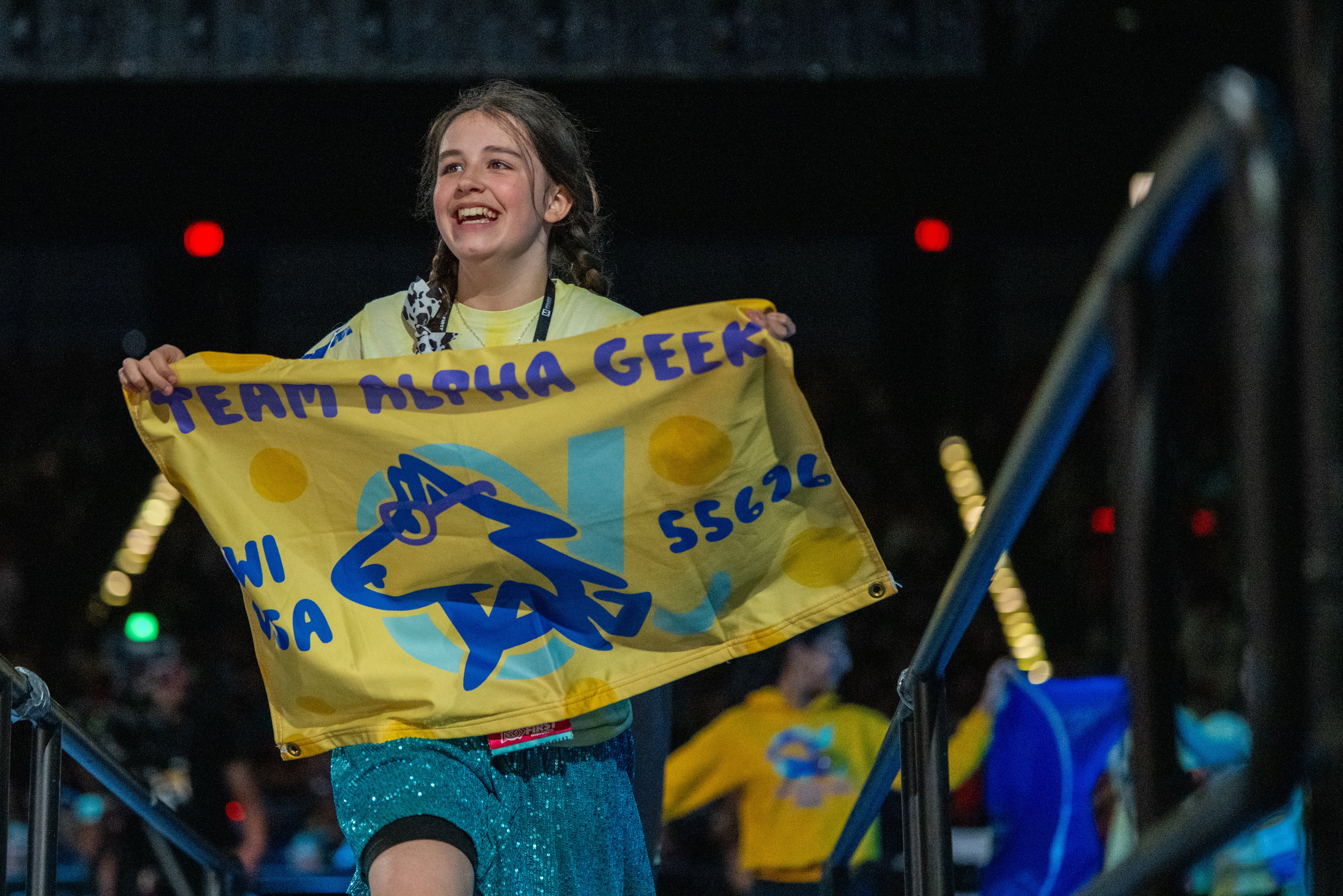 FIRST LEGO League student celebrates at FIRST Championship.