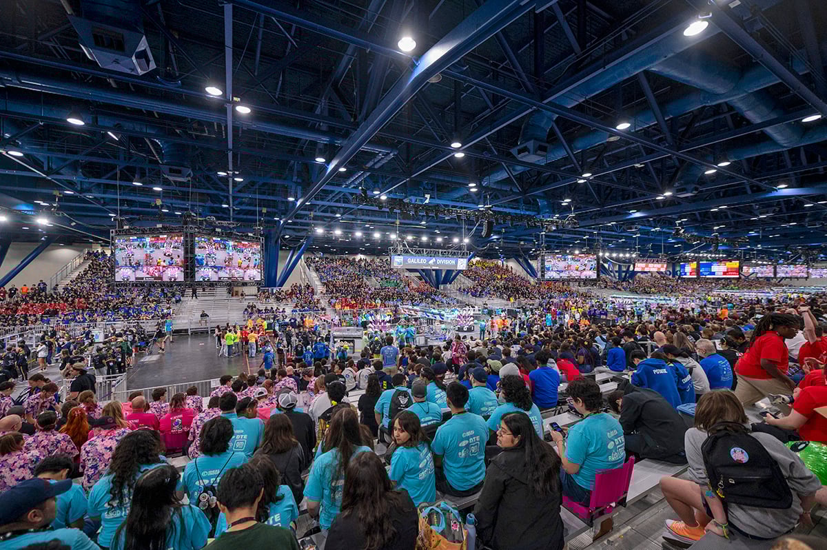 Thousands of people watching FIRST Robotics Competition matches at FIRST Championship.