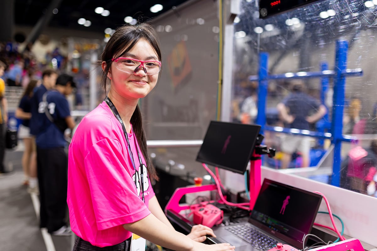FIRST Robotics Competition student prepares for match at 2026 FIRST Championship