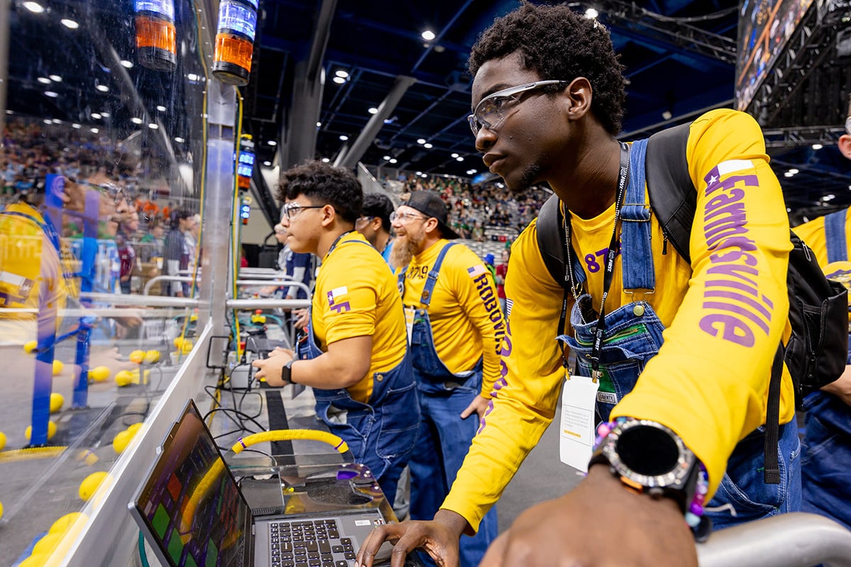 FIRST Robotics Competition students driving robot at the 2026 FIRST Championship