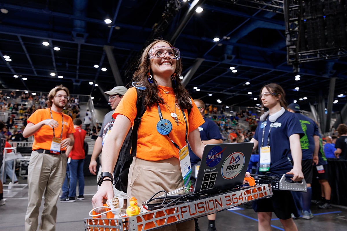 FIRST Robotics Competition student prepares for match at 2026 FIRST Championship