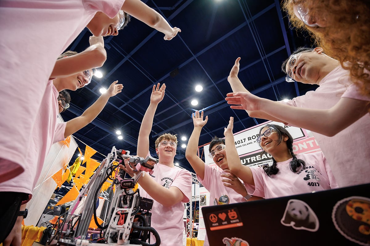 FIRST Tech Challenge team celebrating at FIRST Championship