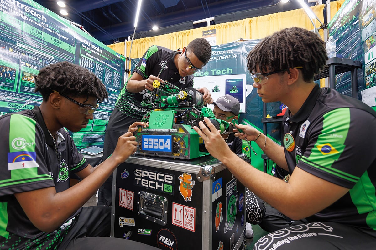 FIRST Tech Challenge student participant working on robot at 2026 FIRST Championship