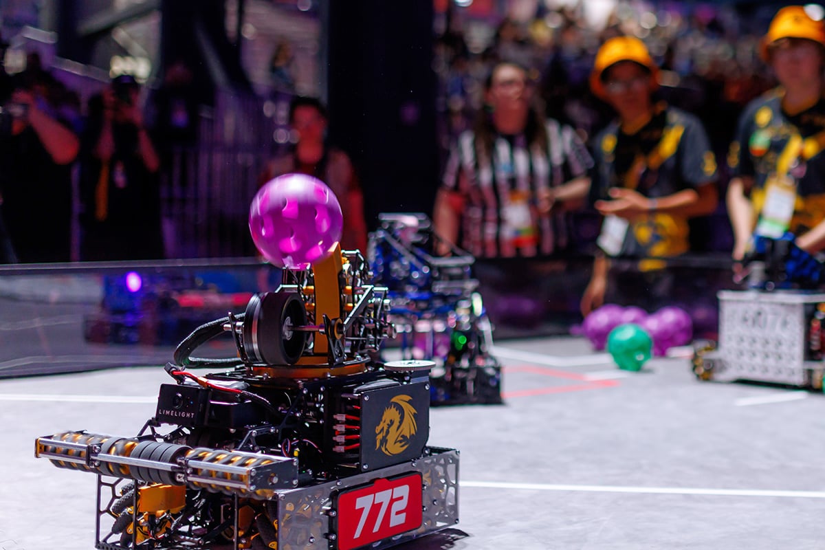 FIRST Tech Challenge robot scoring game object at 2026 FIRST Championship