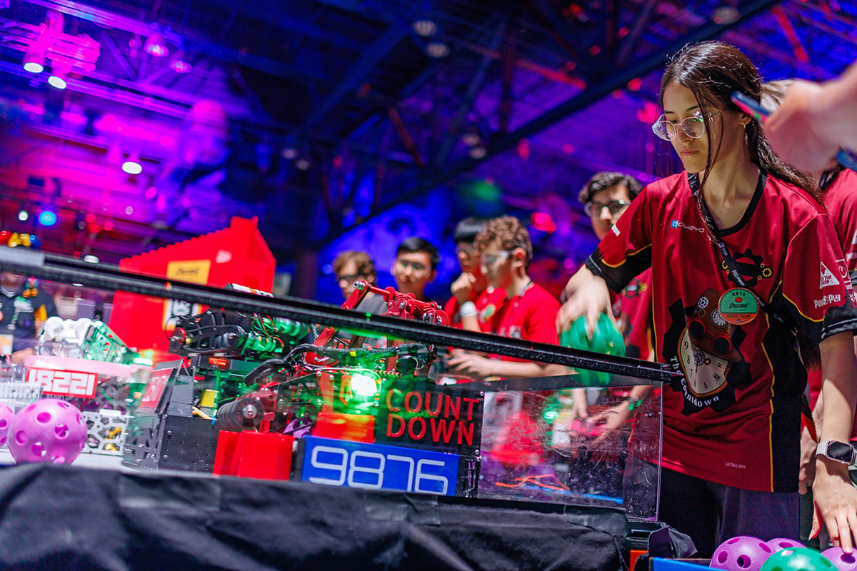 FIRST Tech Challenge student participants driving robots at 2026 FIRST Championship