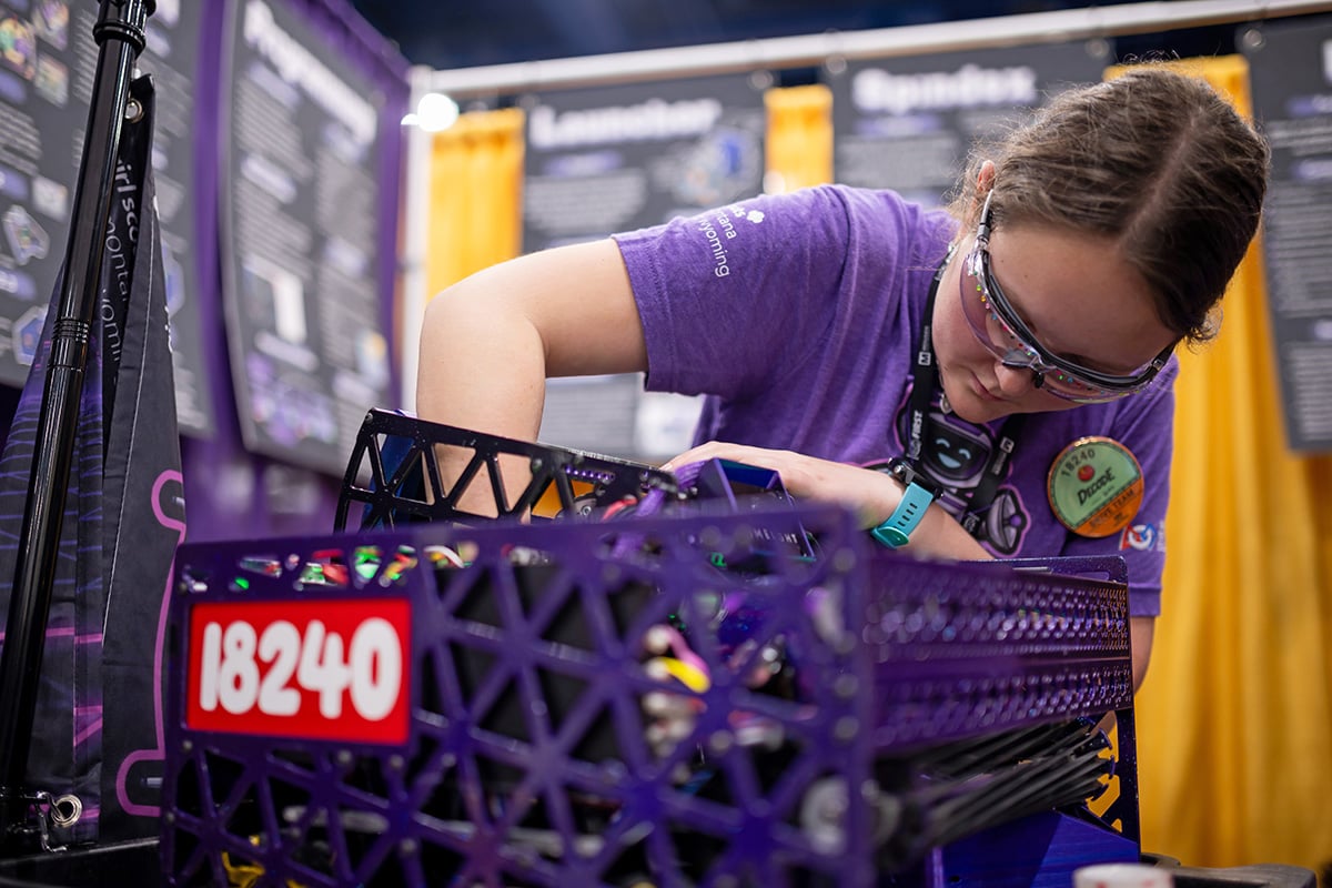 FIRST Tech Challenge student participant working on robot at 2026 FIRST Championship