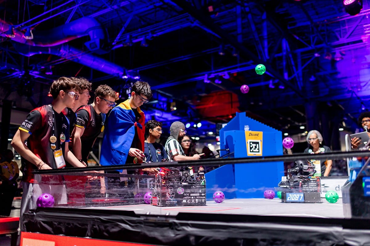 FIRST Tech Challenge student participants driving robots at 2026 FIRST Championship