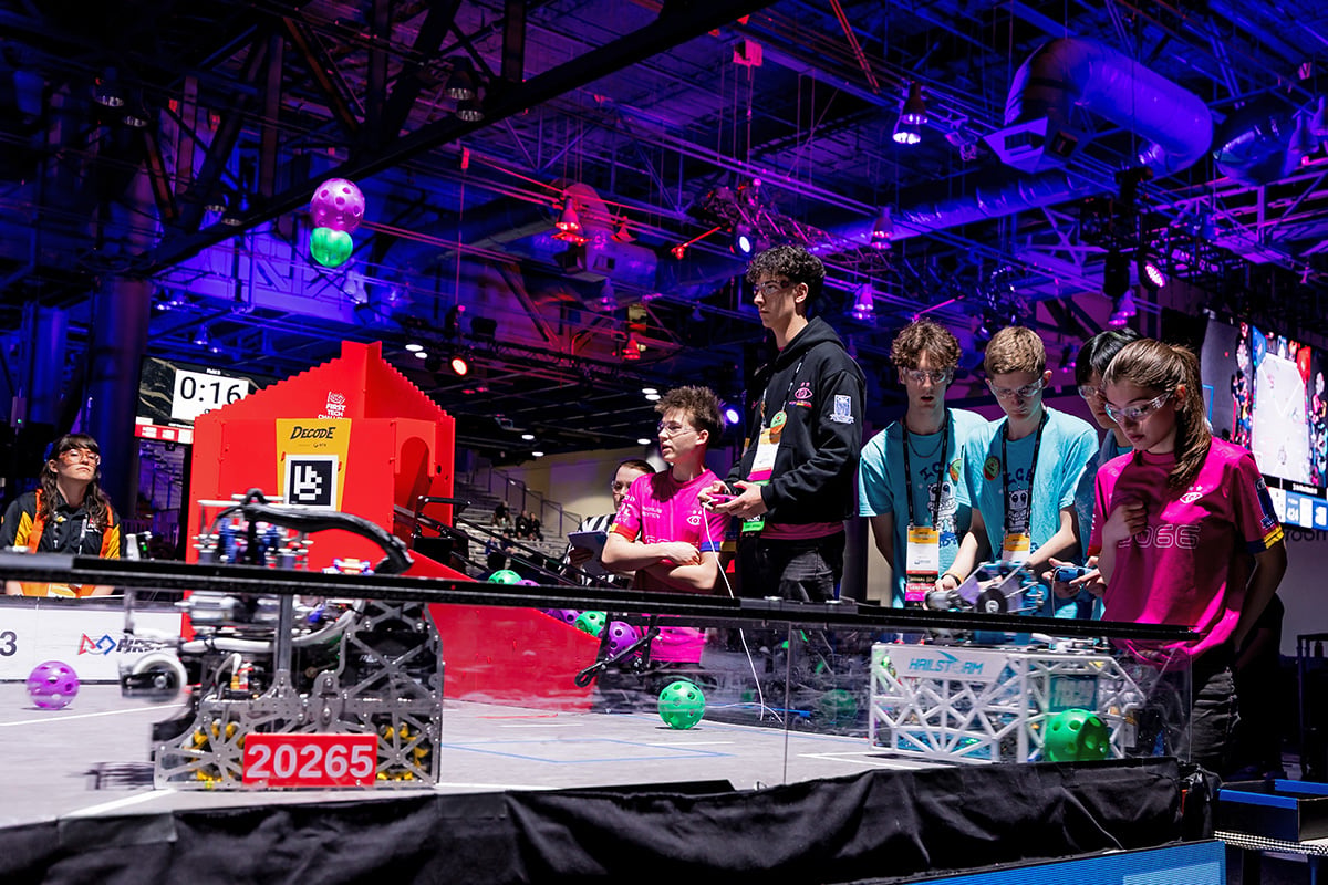 FIRST Tech Challenge student participants driving robots at 2026 FIRST Championship