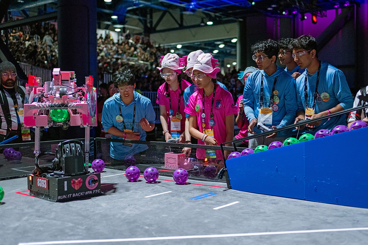FIRST Tech Challenge student participants driving robots at 2026 FIRST Championship