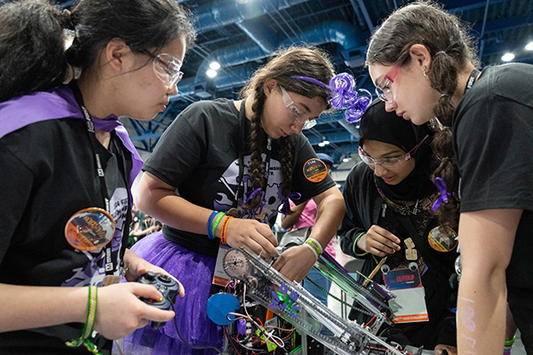 FIRST Tech Challenge Team 7120 “Bionica” from Hewlett, N.Y. prep their robot for gameplay at FIRST Championship.