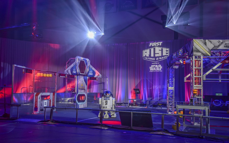 Today at Southern New Hampshire University in Manchester, N.H., FIRST unveiled the game field for INFINITE RECHARGE, a new robotics game part of the FIRST RISE, powered by Star Wars: Force for Change, season. 