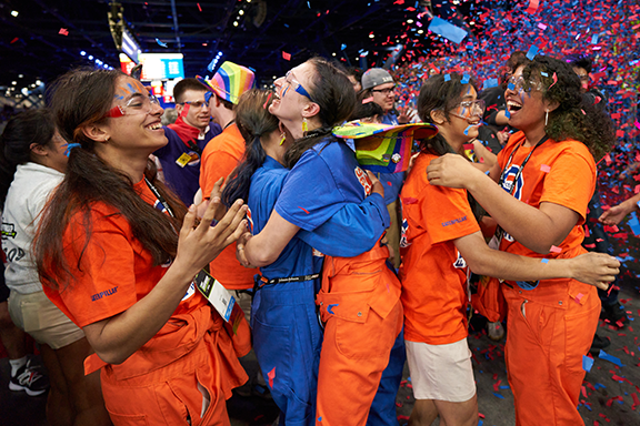 Crowds cheer during the exciting closing matches at FIRST Championship.