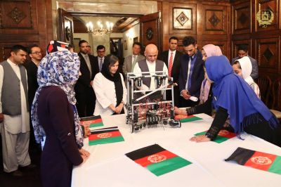 The Afghan girls robotics team meets with Afghan President Ashraf Ghani after FIRST Global.