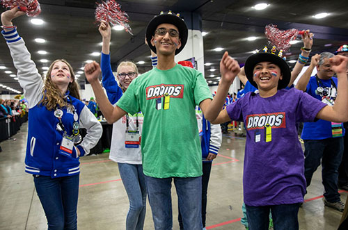 Sanjay and Arvind celebrate at the 2018 FIRST Championship in Detroit.