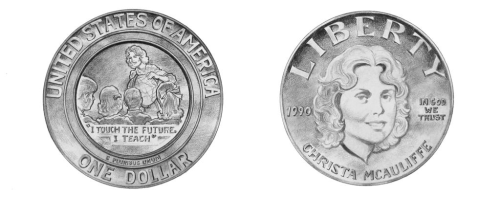 Original Christa McAuliffe coin sketch by Jack Kamen