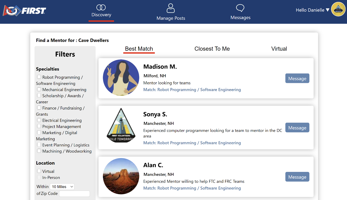 FIRST Mentor Network screenshot