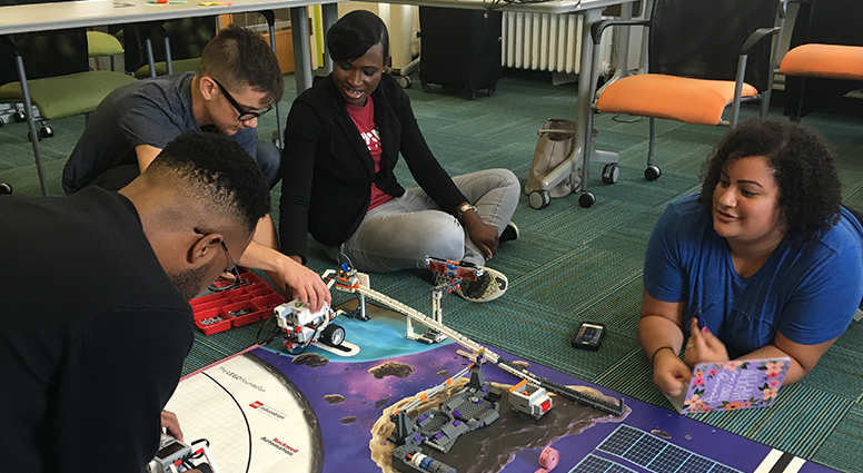 Teachers at a robotics workshop